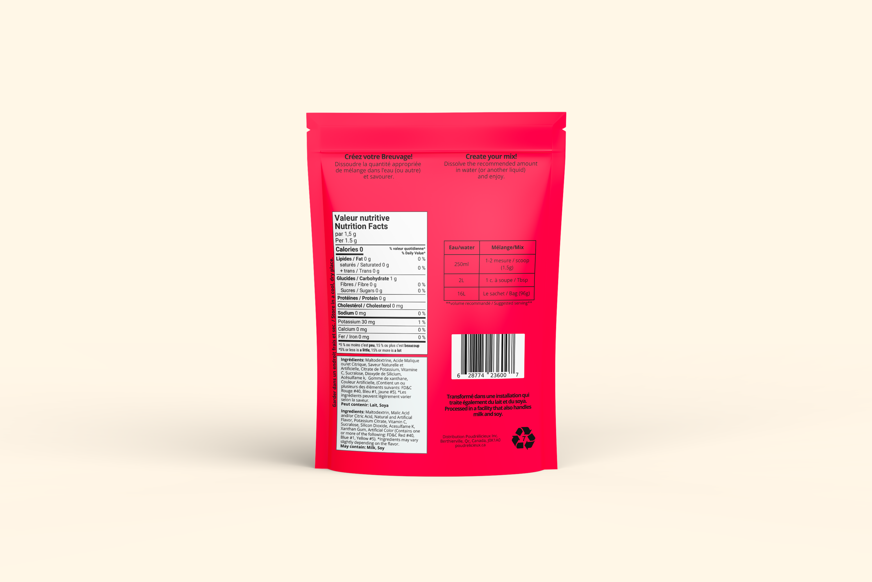 Fraise | Mélange à boisson sans sucre | 64 portions