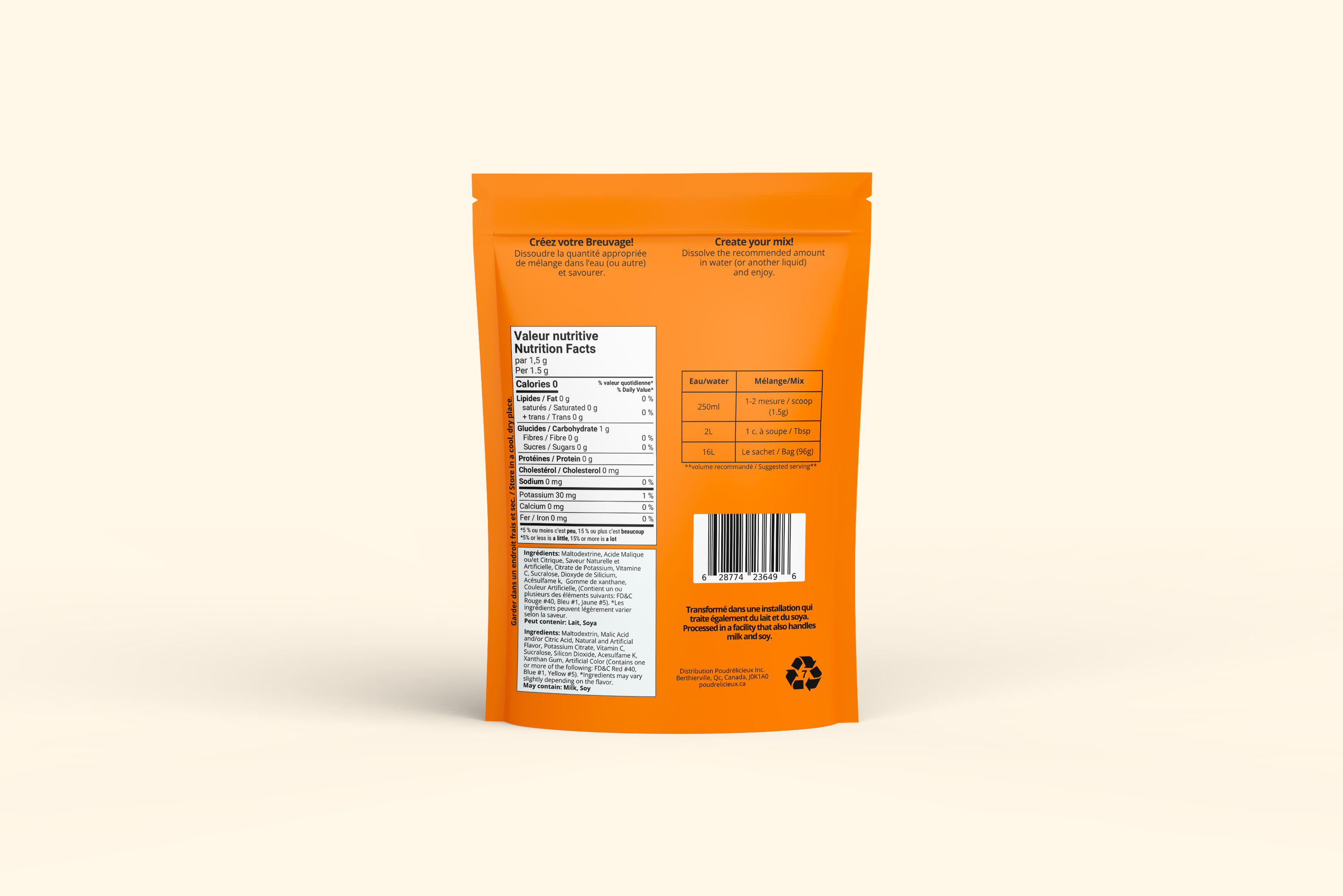 Orange | Mélange à boisson sans sucre | 64 portions